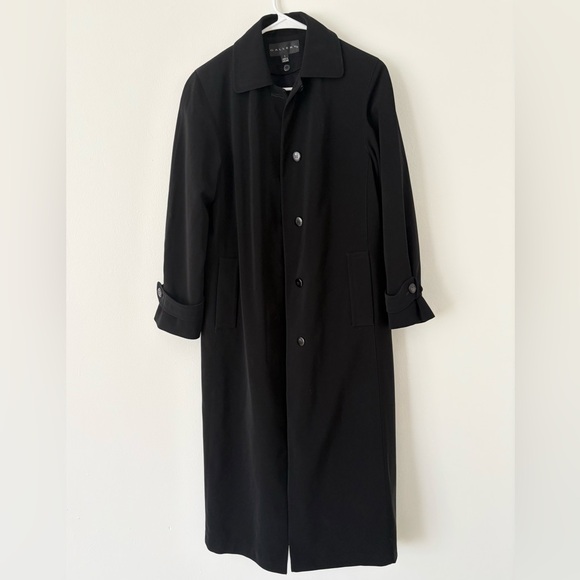 Gallery Vintage Black Long Floor Length Button Down Collared Trench Coat Small - Picture 9 of 11